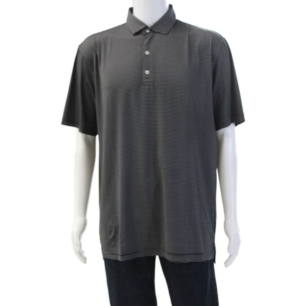 Johnnie-o Mens Polo Black Striped Collared Short Sleeve Button Size L